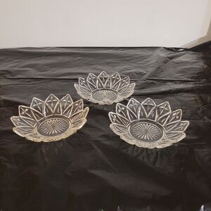 3 vtg federal glass 1950s clear flower petal candy/nut dish 6" 12 pts